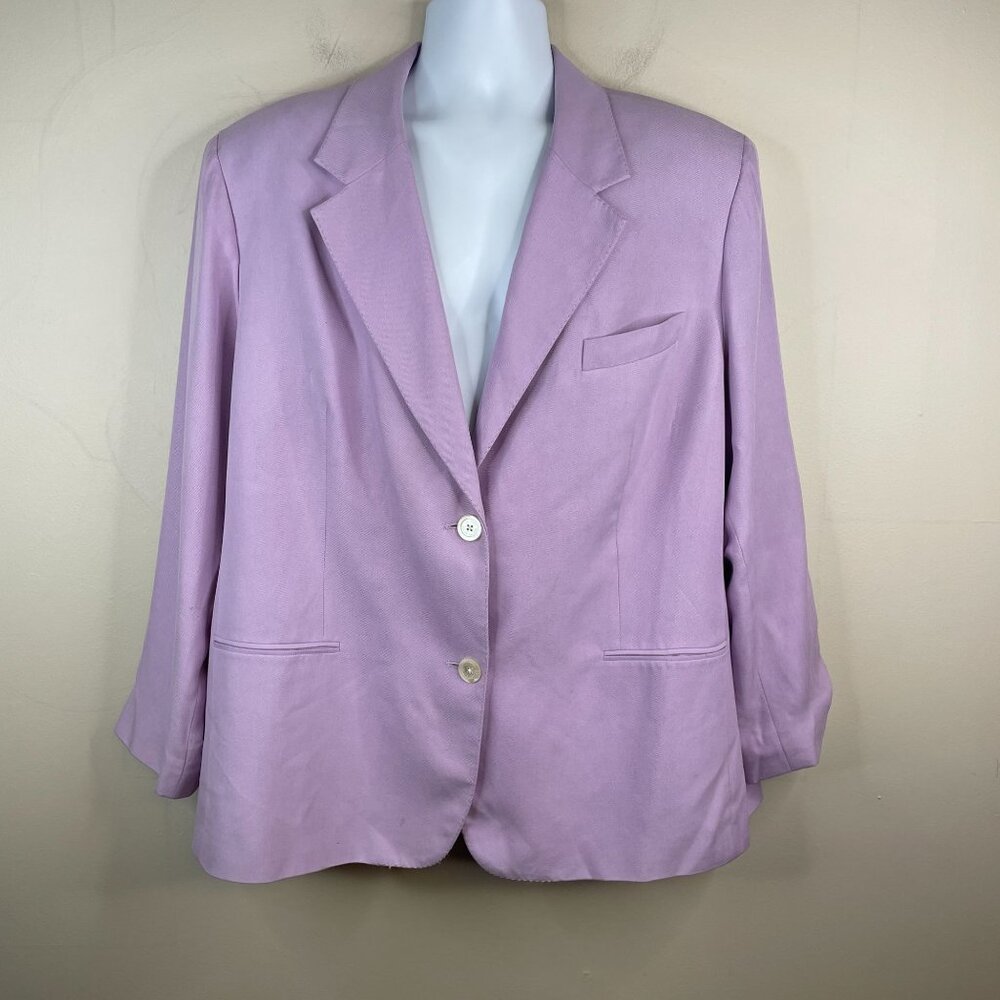 LRL Ralph Lauren Silk Blazer Size 22W Purple Preppy Classic Career Quiet Luxury